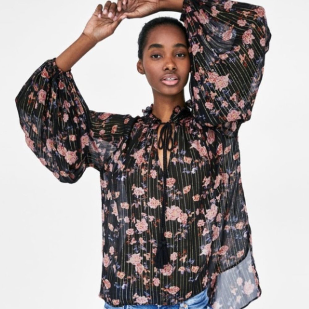 Zara Shimmery Floral Print Blouse